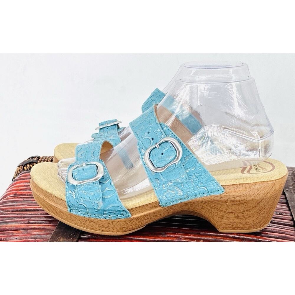 NWOT Dansko Turquoise Embossed Leather Double-Buckle Sandals